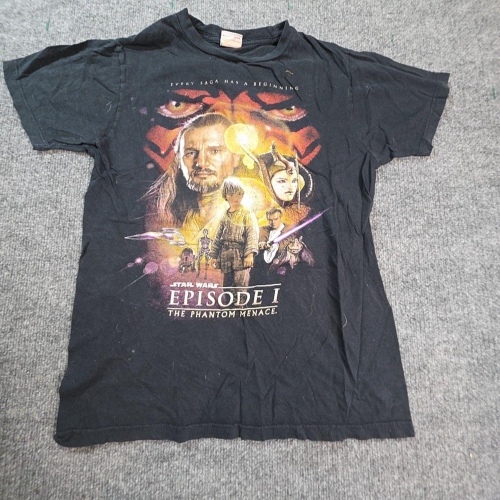 Vintage Star Wars Shirt Teens Small Black Episode I Phantom Menace Graphic Tee